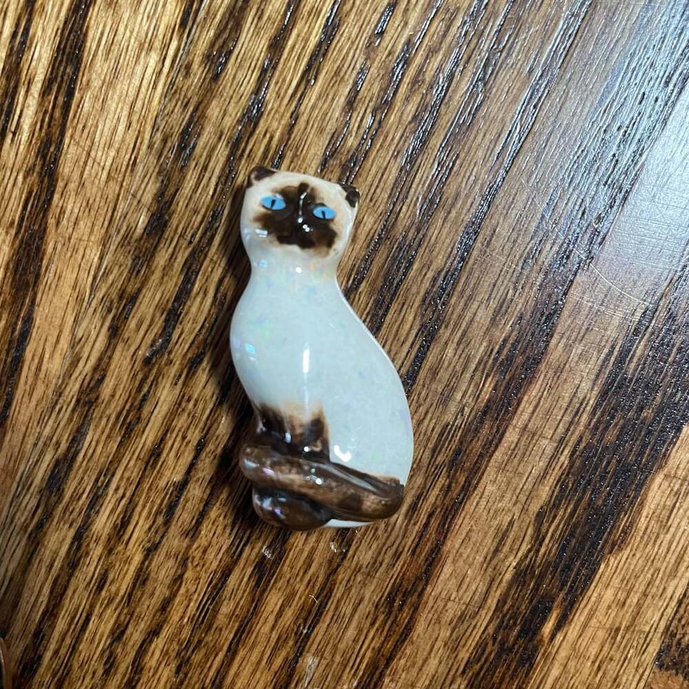 Vintage Ceramic Siamese Cat Figurine Iridescent Glaze Miniature